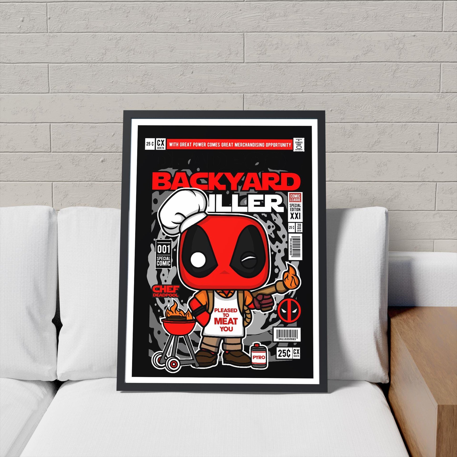 Framed Poster - Deadpool Comic Parody Grilling Art