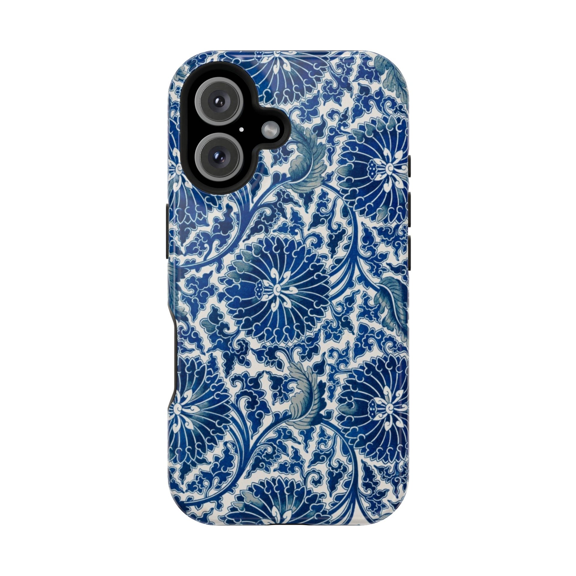 Traditional Magnetic Case - Blue Floral iPhone