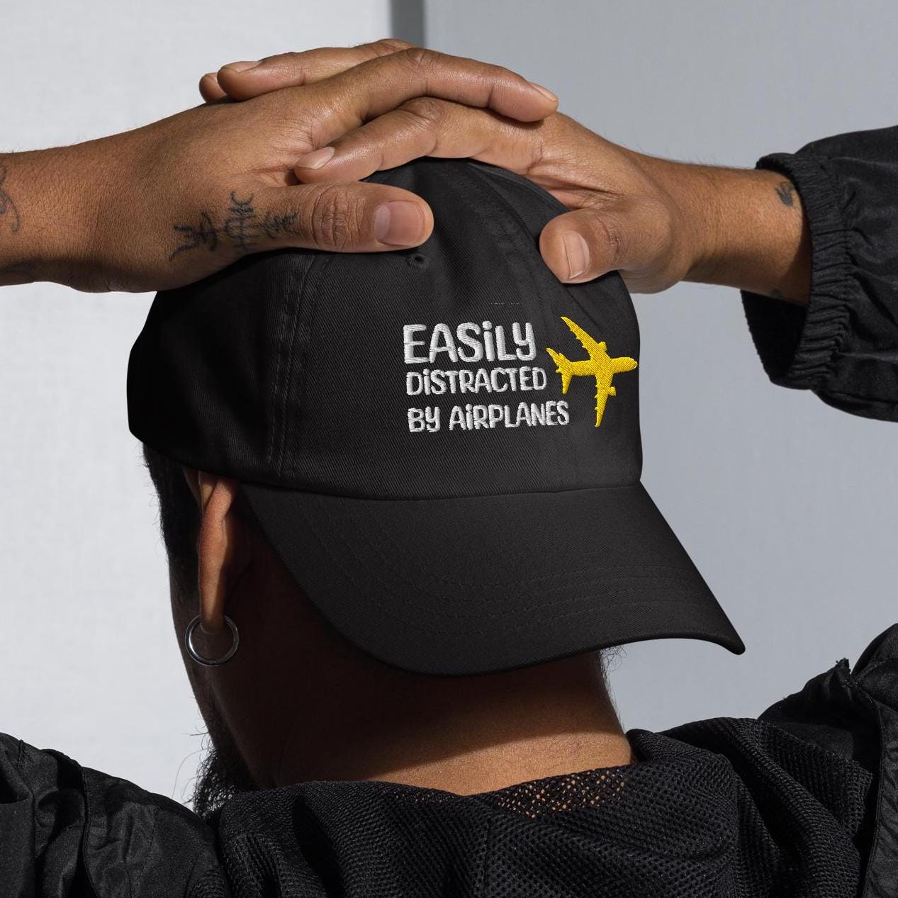 Embroidered Aviation Hat: Easily Distracted by Airplanes Dad Hat