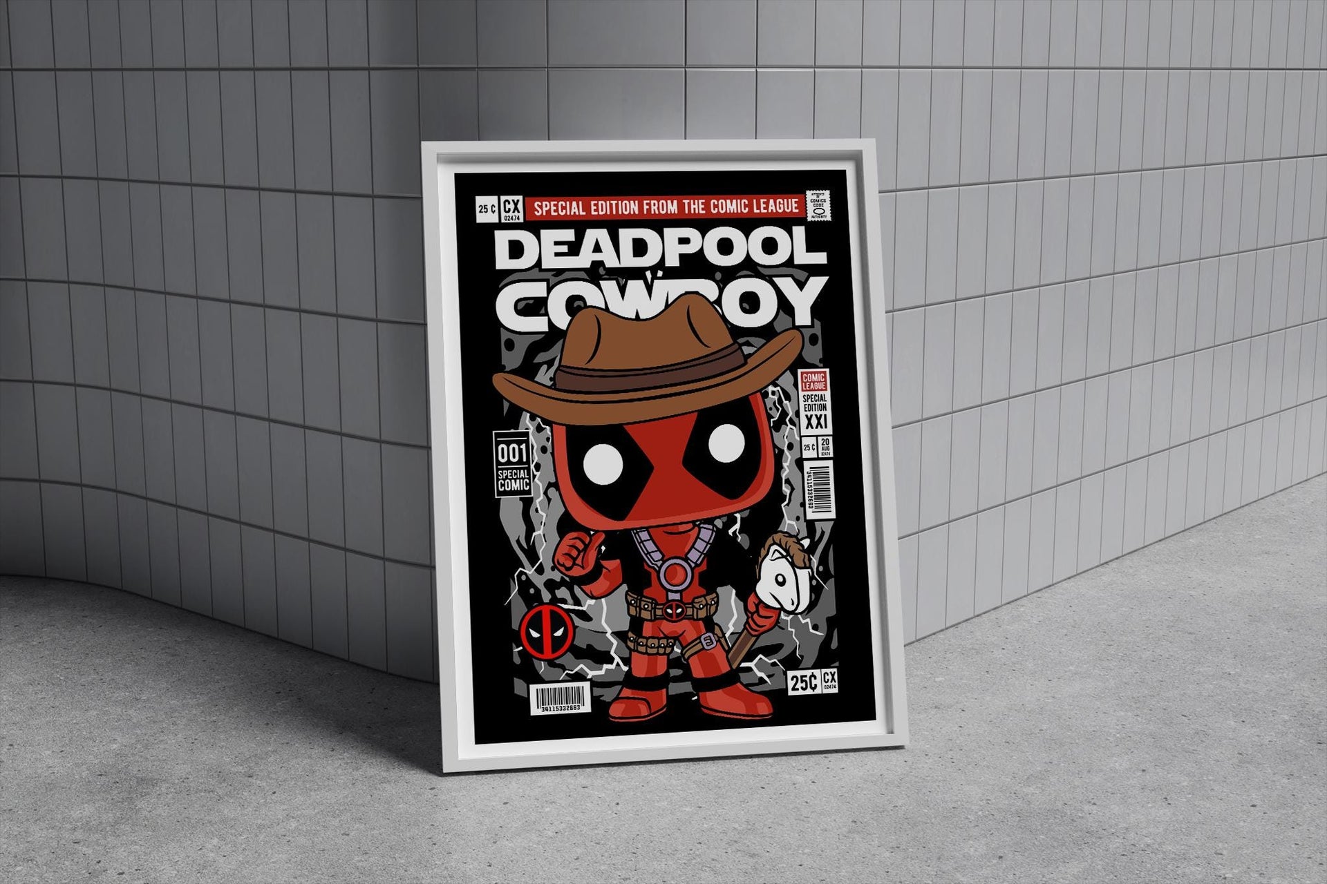 Framed Poster - Deadpool Cowboy Comic Parody