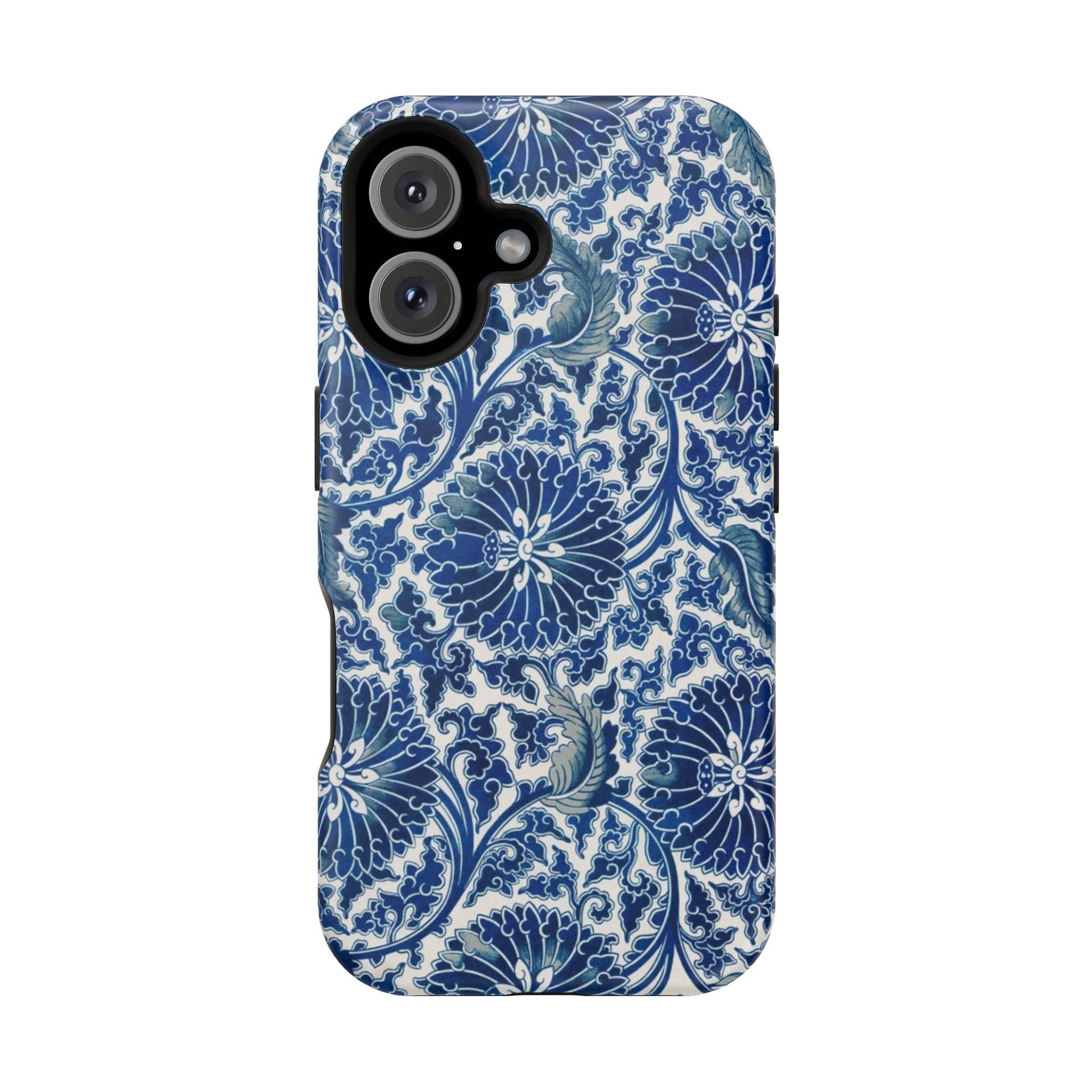 Traditional Magnetic Case - Blue Floral iPhone