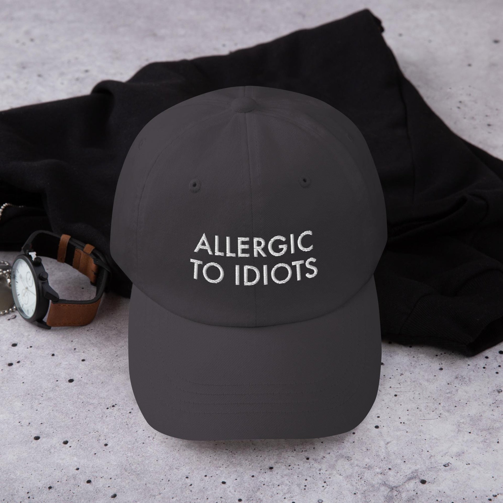 Embroidered Dad Hat: Funny Sarcastic Baseball Cap, Allergic to Idiots