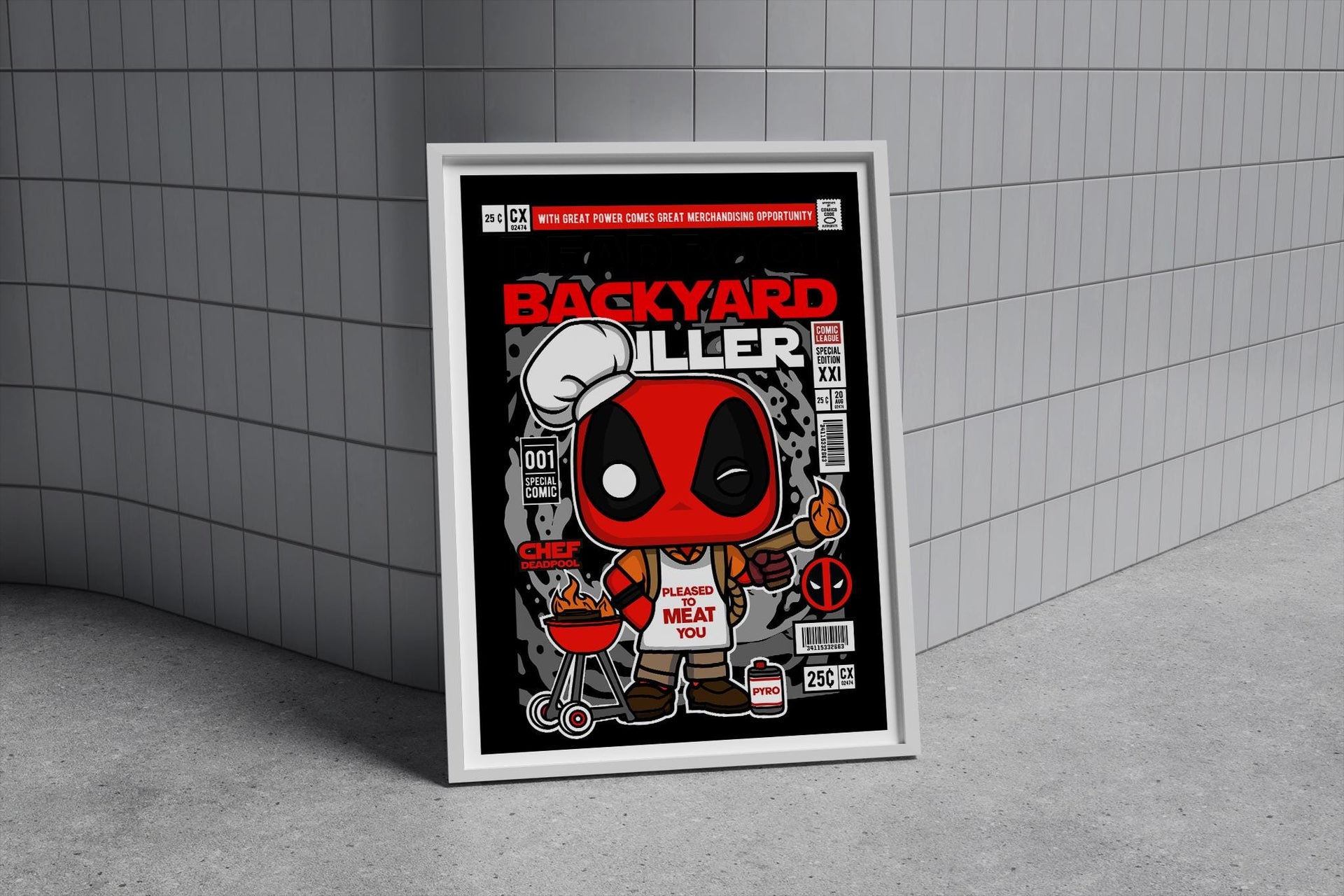 Framed Poster - Deadpool Comic Parody Grilling Art