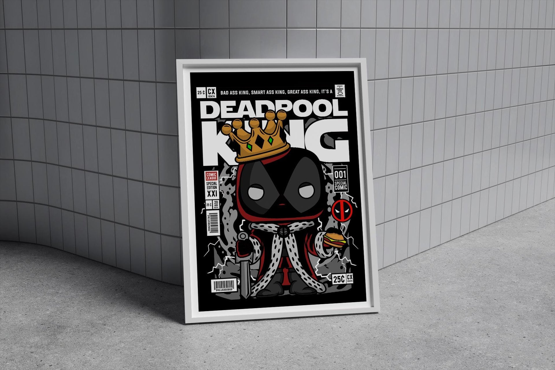Framed Poster - King Deadpool Comic Parody