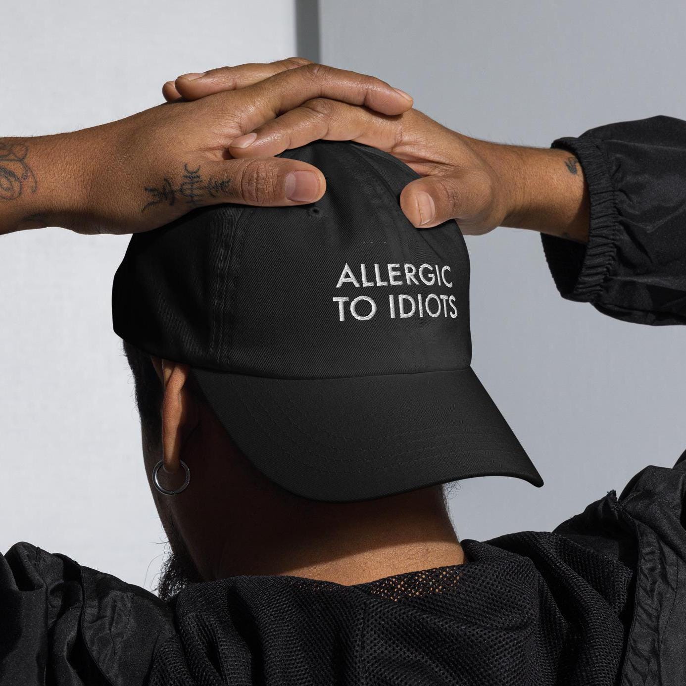 Embroidered Dad Hat: Funny Sarcastic Baseball Cap, Allergic to Idiots