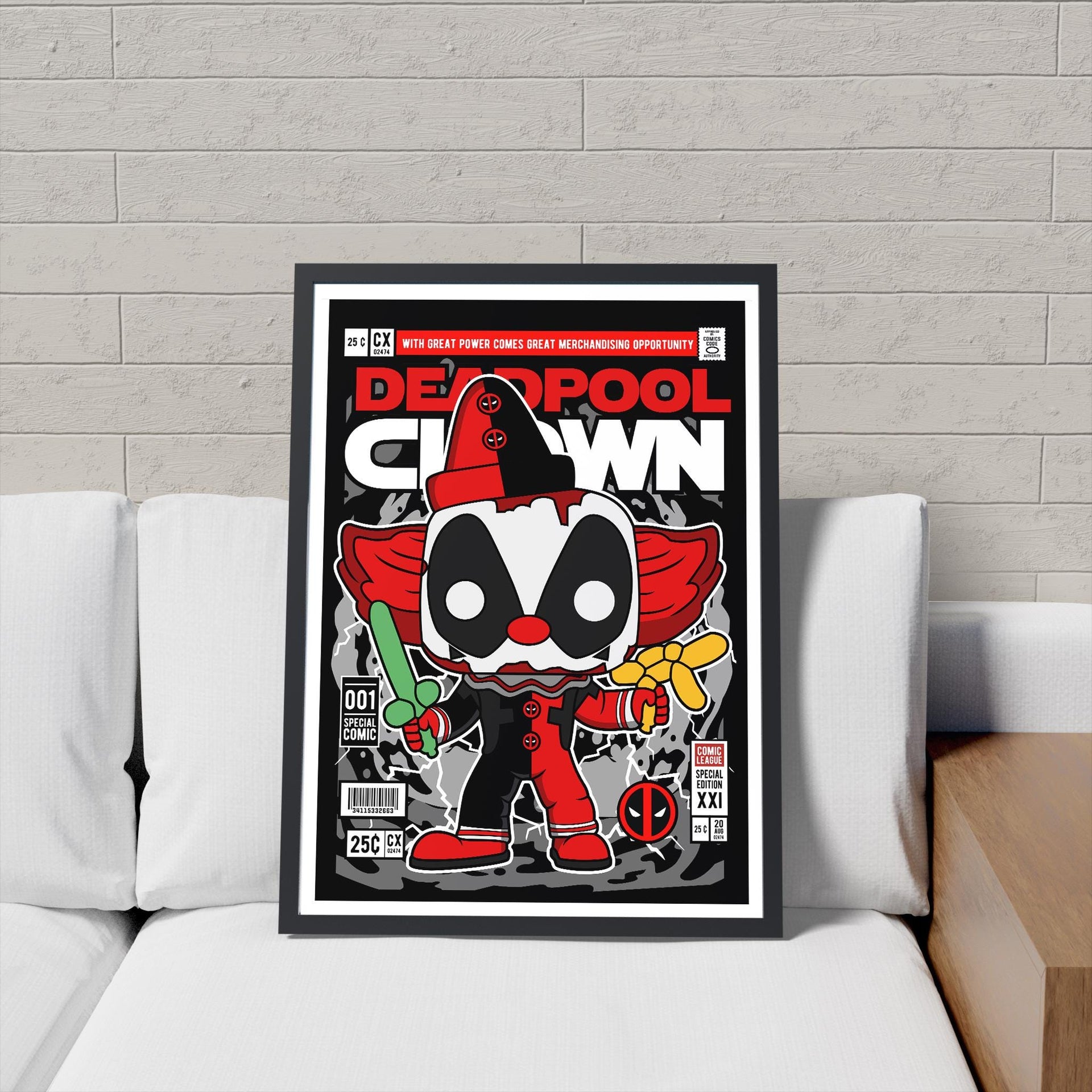 Framed Poster - Deadpool Comic Parody Clown Art