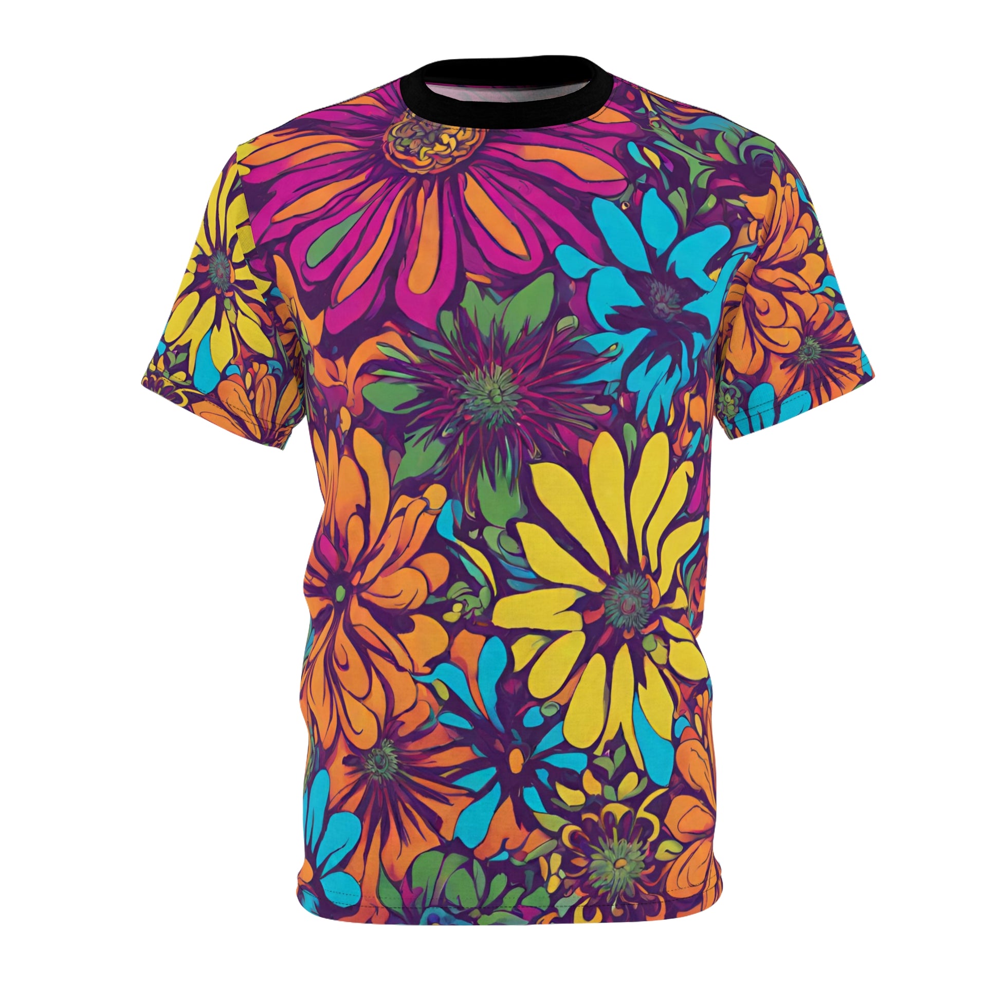 Psychedelic Flowers Tee - Unisex Cut & Sew T-Shirt