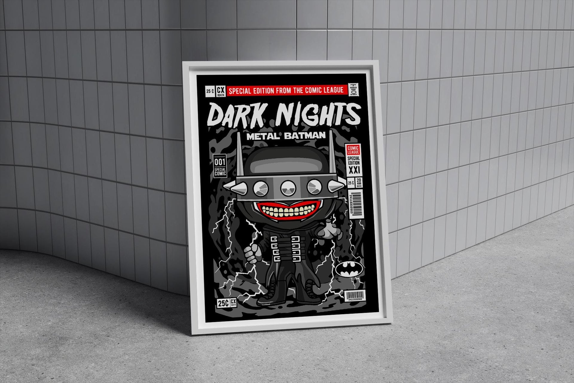 Framed Poster, Batman Parody Comic Cover, Vinyl-Toy Cartoon Style, Retro Comic Art, Pop Culture Wall Decor, Unique Collectible Gift