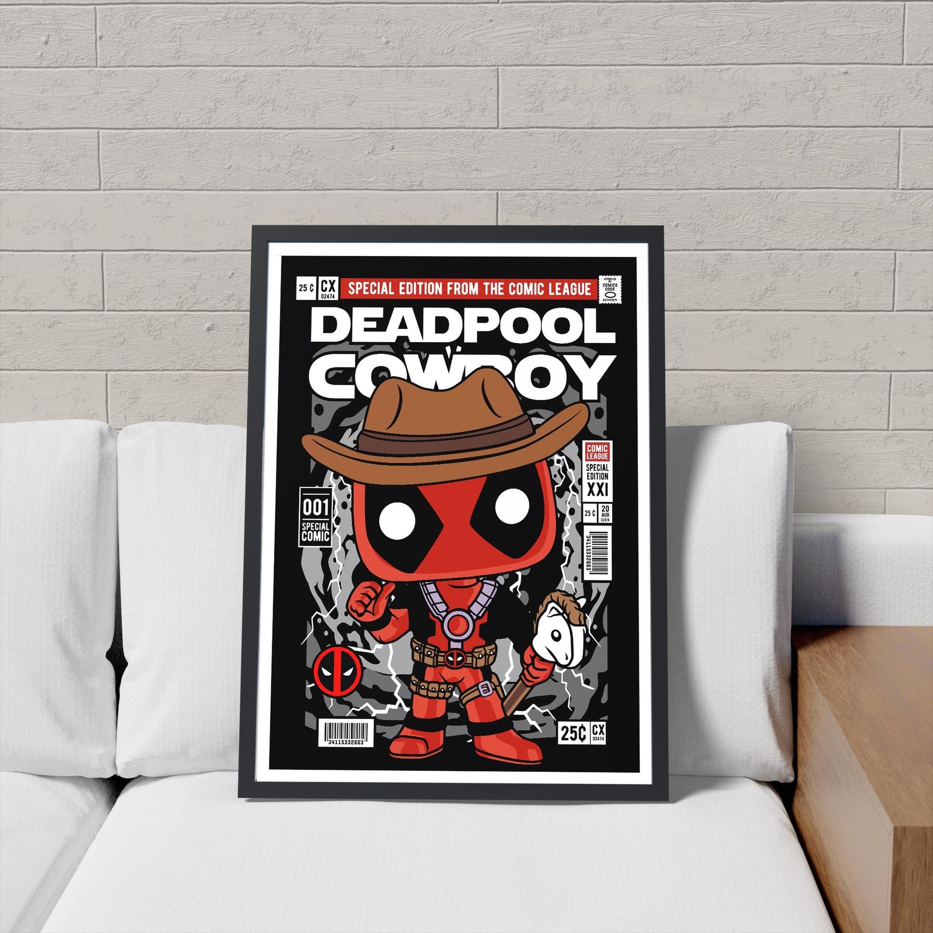 Framed Poster - Deadpool Cowboy Comic Parody