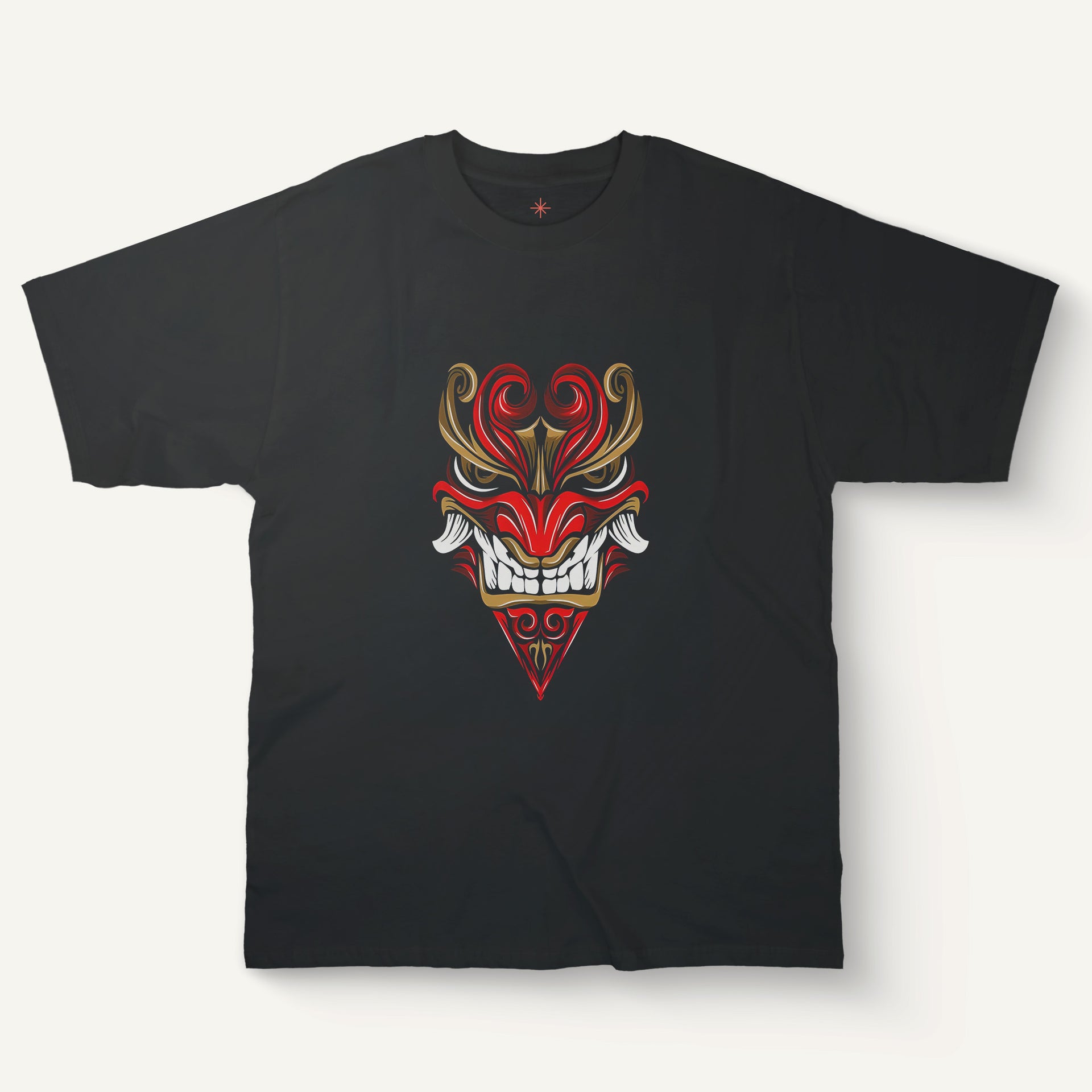 Bold Demon Mask T-Shirt – Ornamental Pattern Graphic Tee