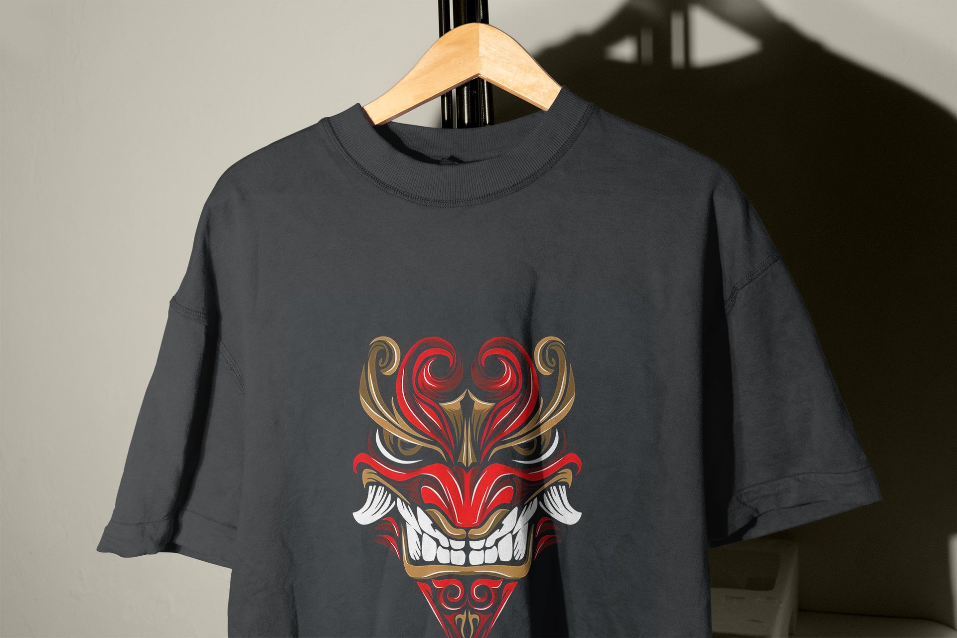 Bold Demon Mask T-Shirt – Ornamental Pattern Graphic Tee