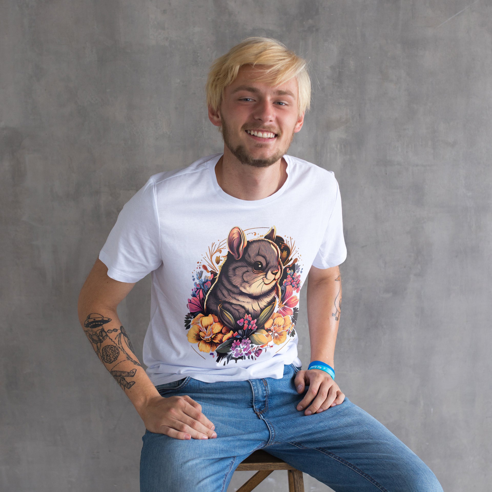 Chubby Rodent Floral T-Shirt – Vintage Botanical Animal T-Shirt