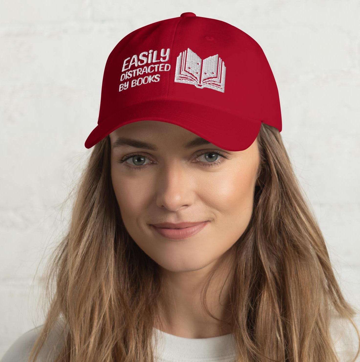 Embroidered Book Lover Hat: Easily Distracted, Adjustable Dad Cap