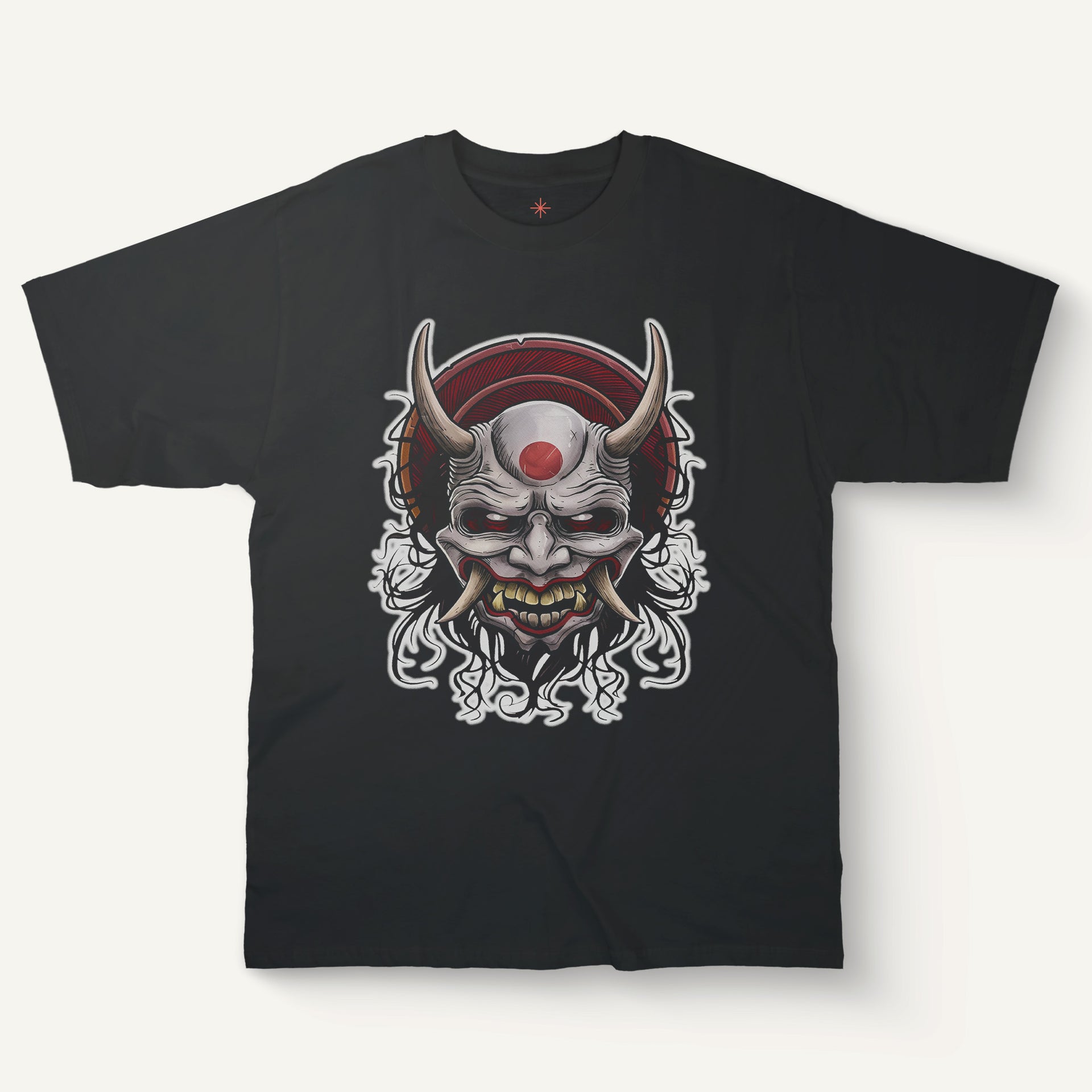 Demonic Japanese Mask T-Shirt – Oni Horns Red Sun Shirt