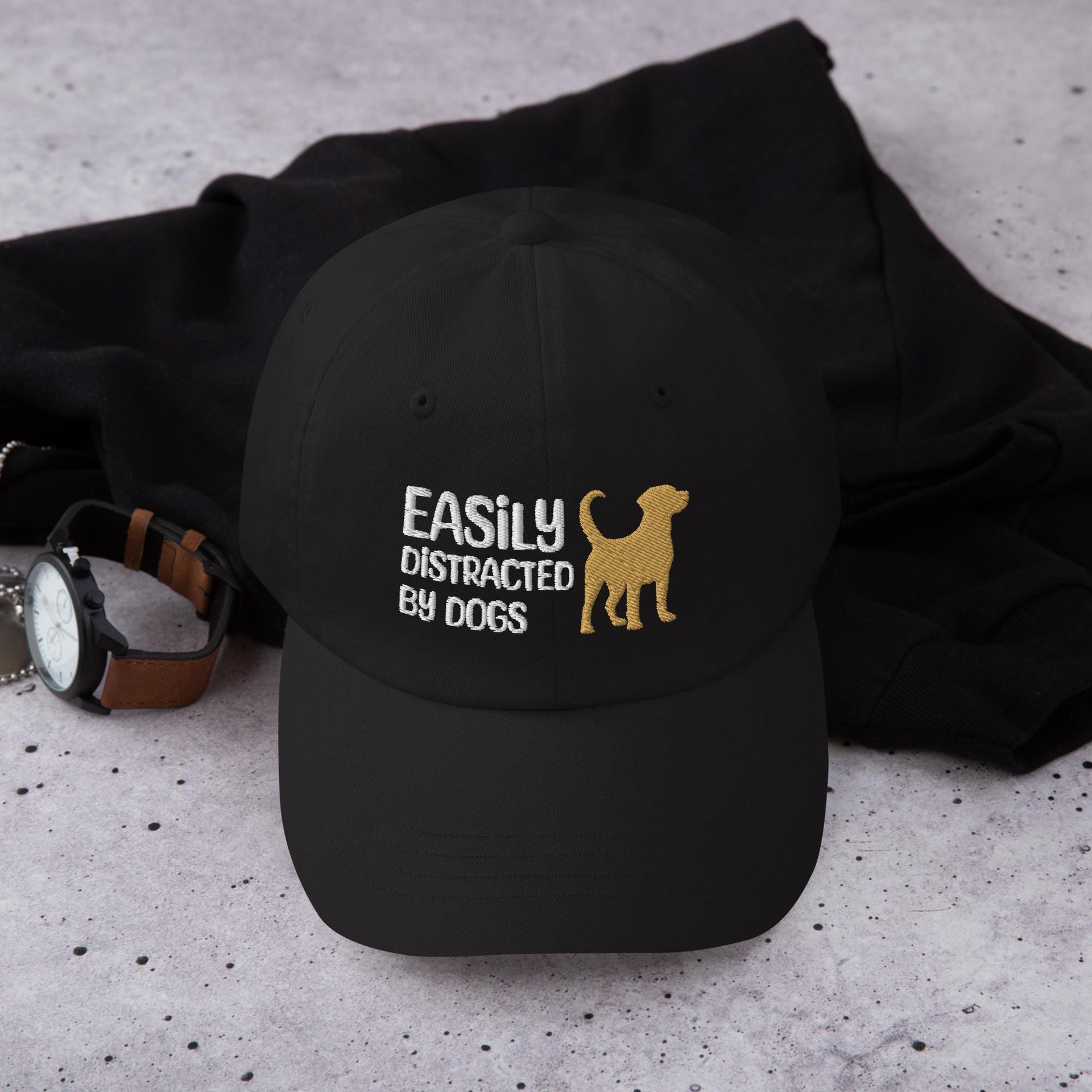 Embroidered Dog Dad Hat: Easily Distracted by Dogs, Funny Pet Hat