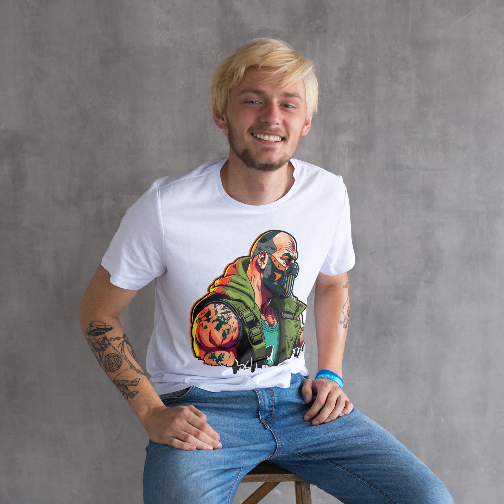 Masked Muscular Man T-Shirt – Comic Superhero Graphic Tee