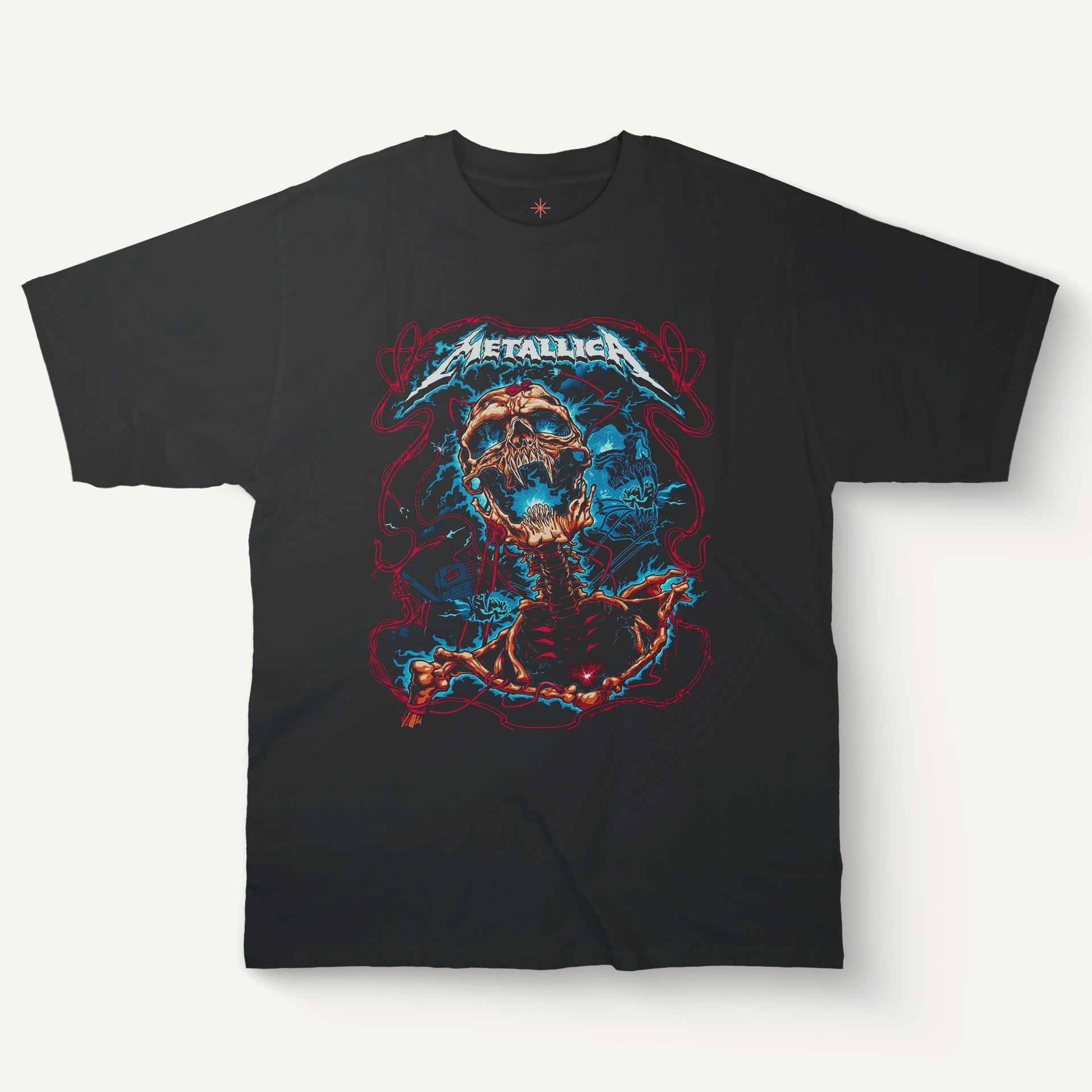 Metallica Exploding Skeleton T-Shirt – Electric Blue Lightning Tee