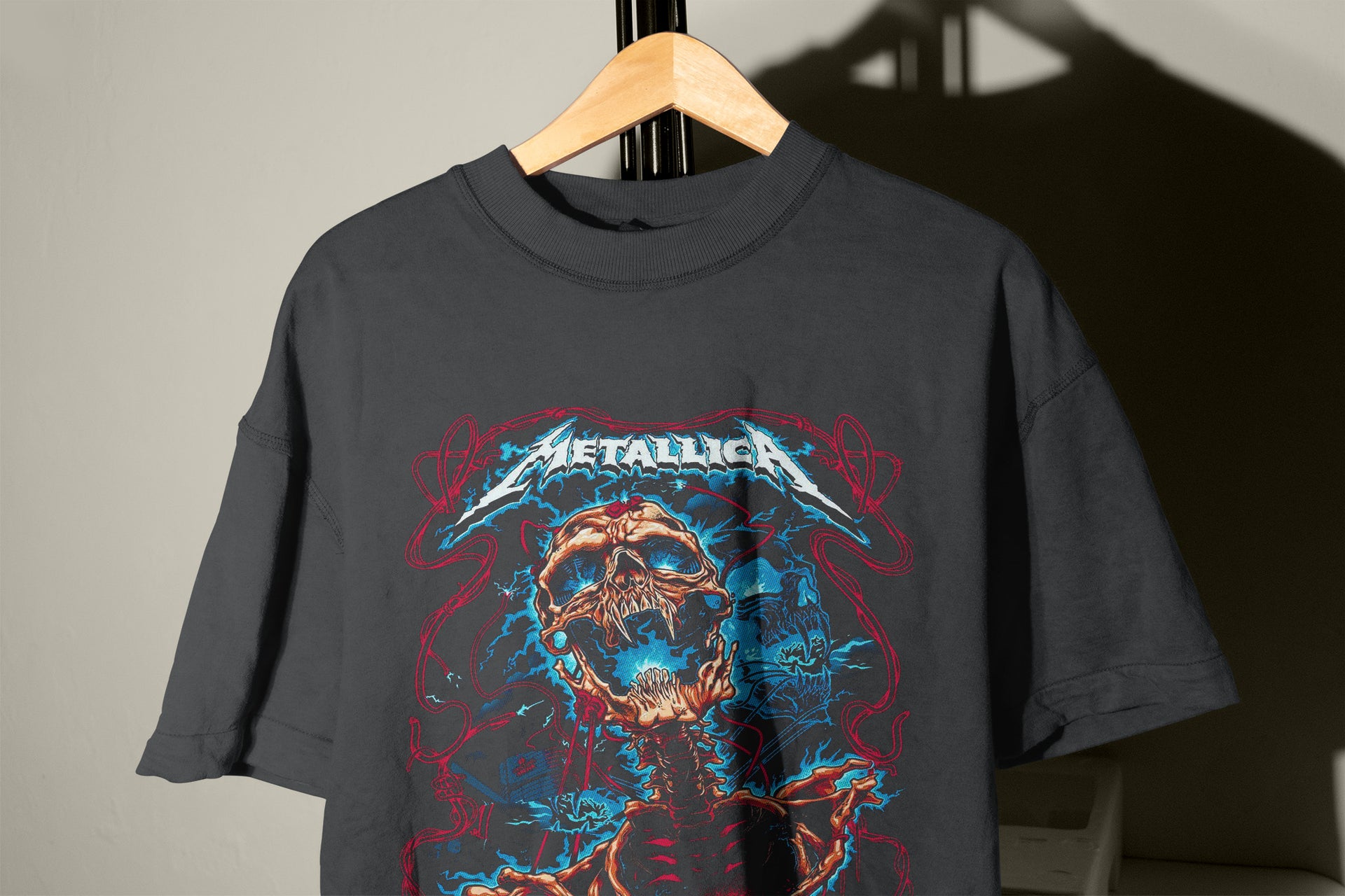 Metallica Exploding Skeleton T-Shirt – Electric Blue Lightning Tee