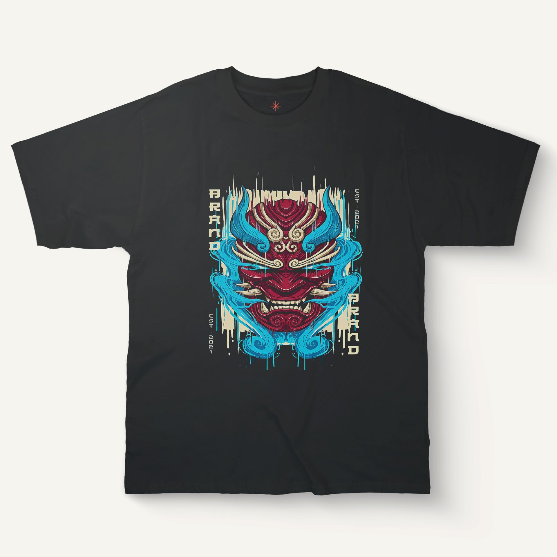 Oni Mask T-Shirt – Blue Flames Graphic T-Shirt