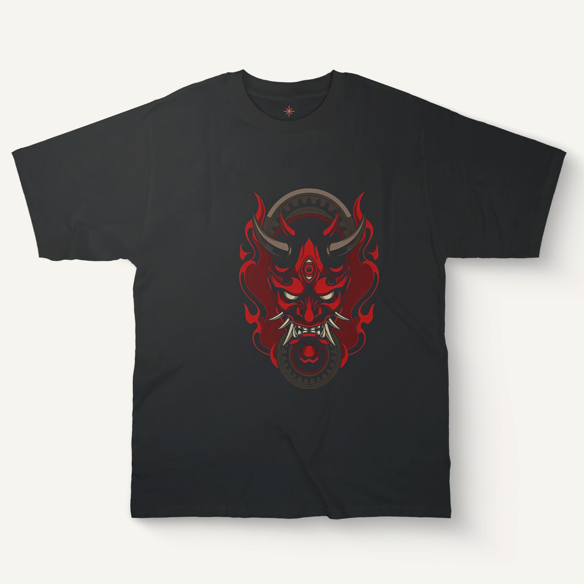 Red Demon Mask T-Shirt – Flame Horns Graphic Tee