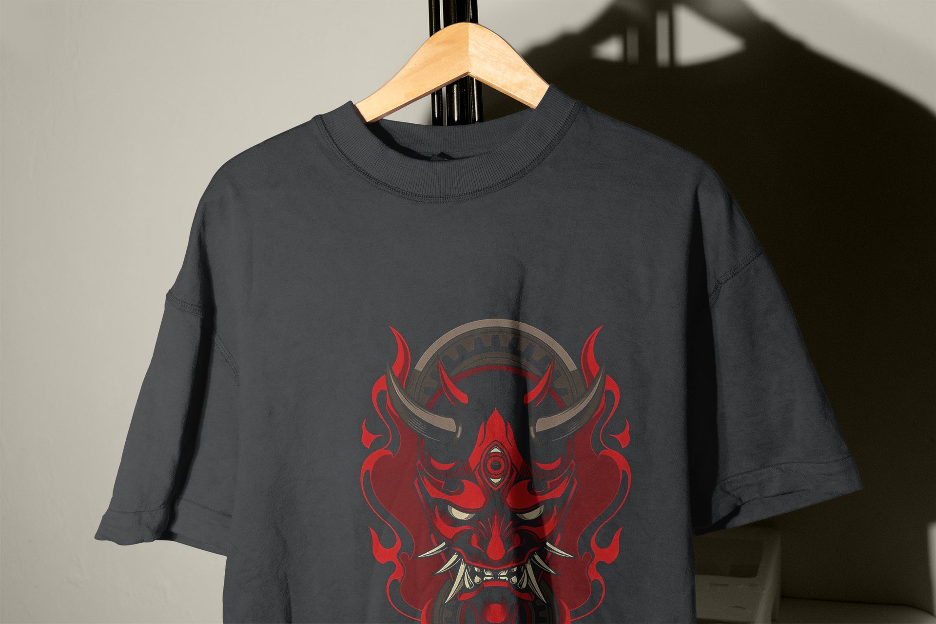 Red Demon Mask T-Shirt – Flame Horns Graphic Tee