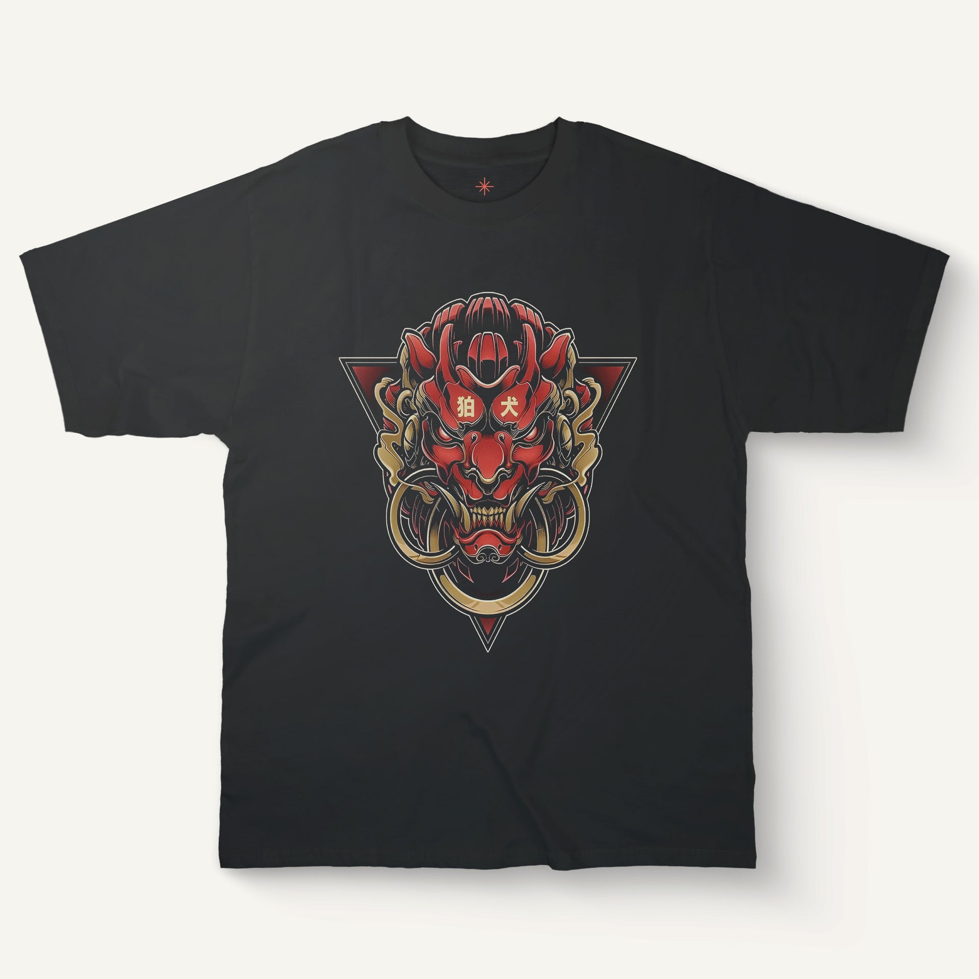 Red Demon Mask T-Shirt – Gold Ring Horned Tee