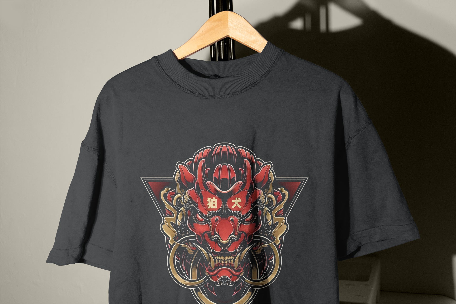 Red Demon Mask T-Shirt – Gold Ring Horned Tee