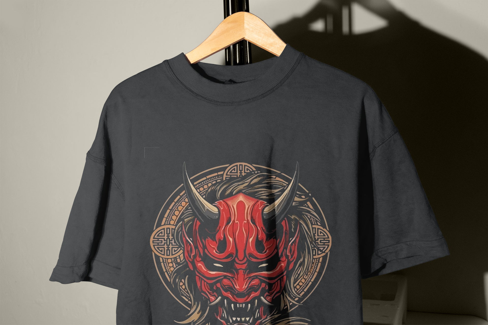 Red Oni Mask T-Shirt – Vintage Demonic Face Shirt