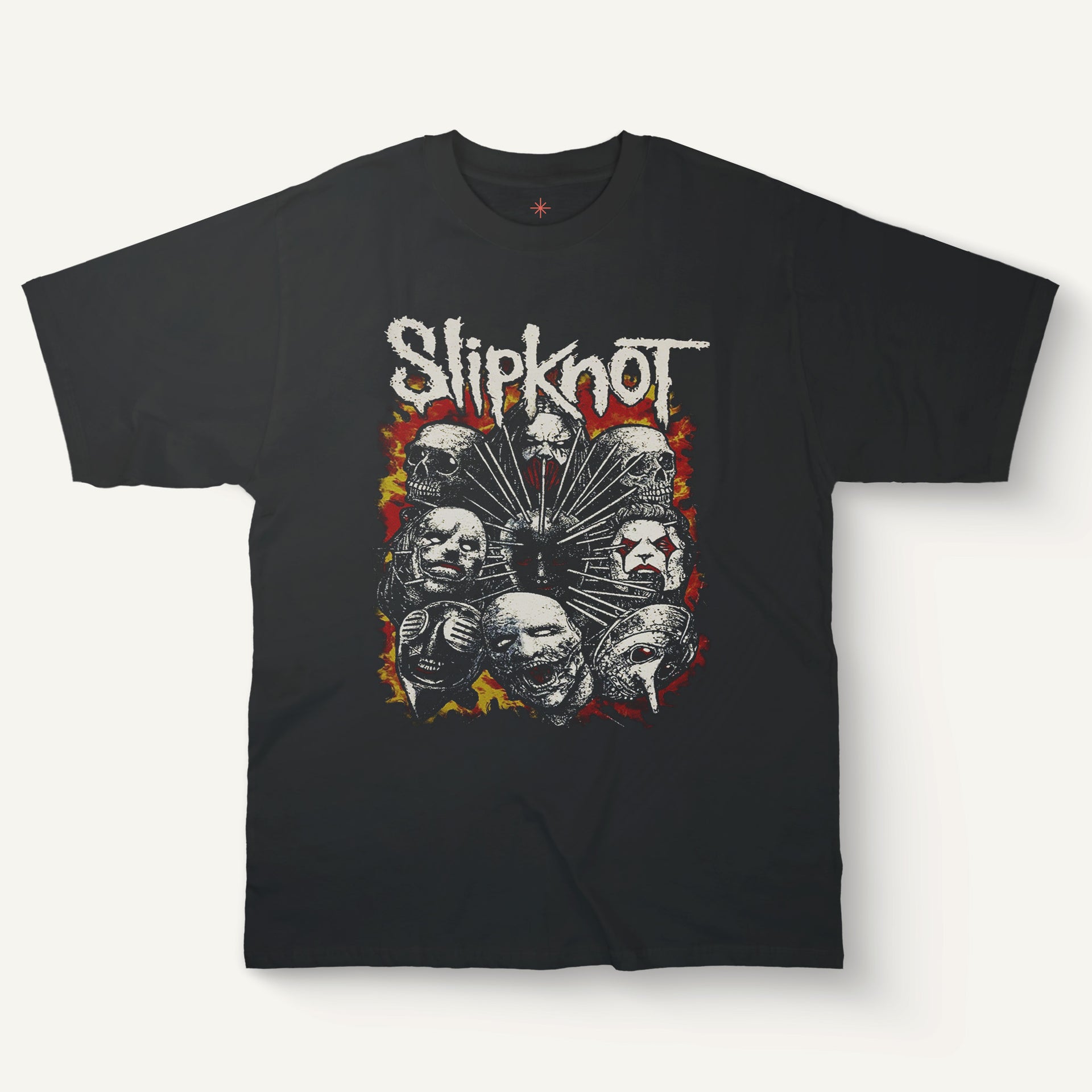 Slipknot T-Shirt Flaming Skulls – Spiked Mask Grunge Band T-Shirt